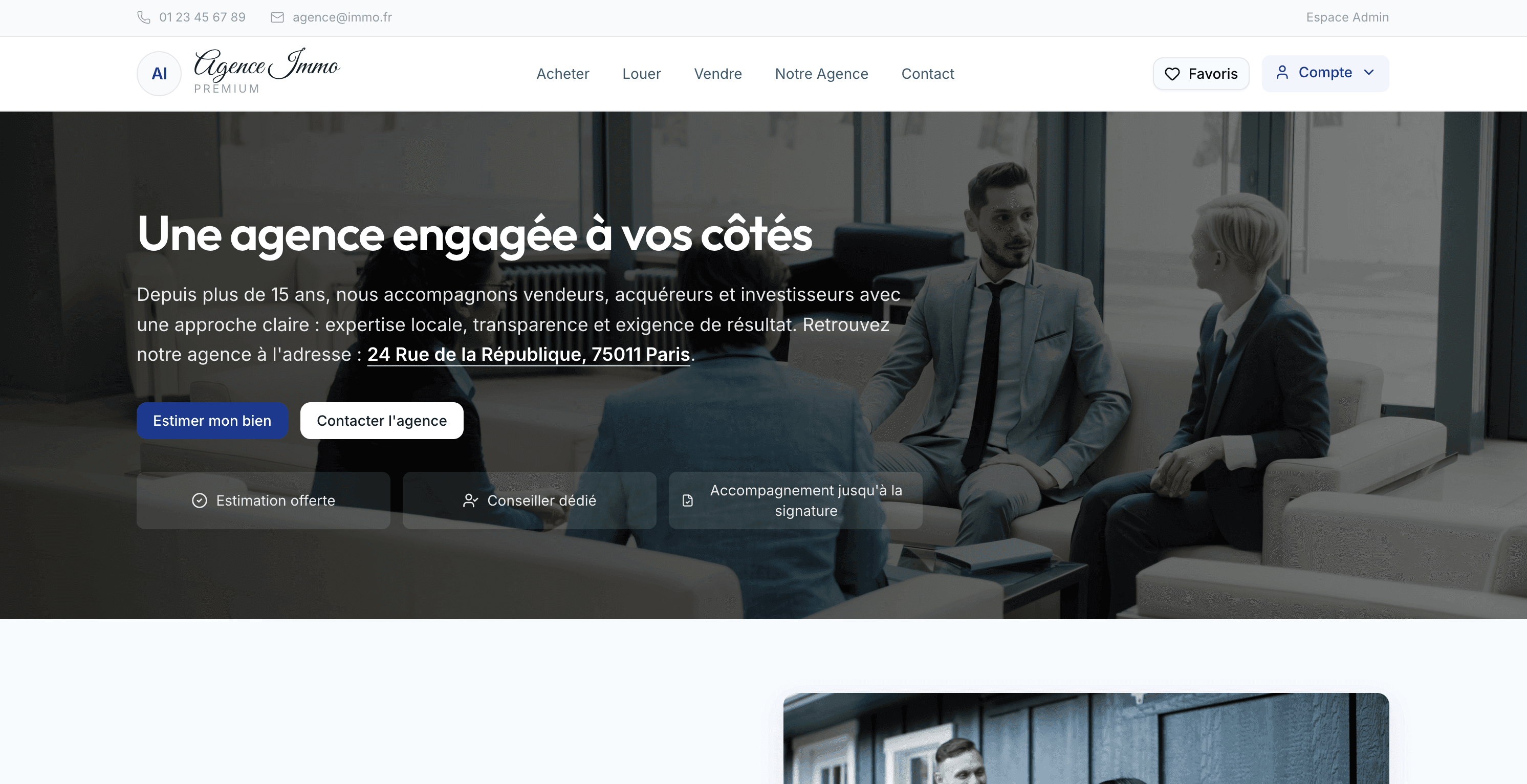 Vue d'agence immobilière premium