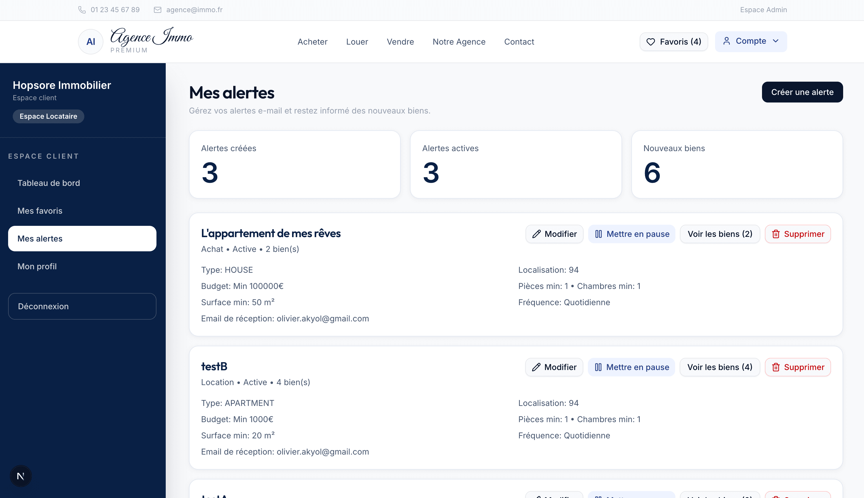 Système d'alertes client